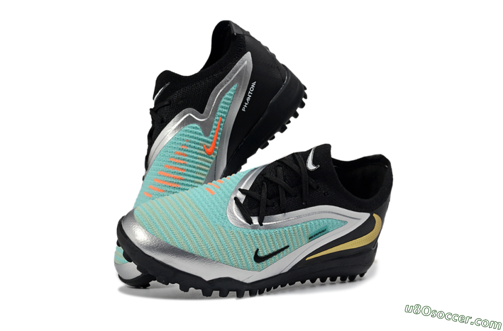 Nike Phantom 6 Elite Low TF Artificial Turf Soccer Shoes - Teal/Metallic Silver/Black 2