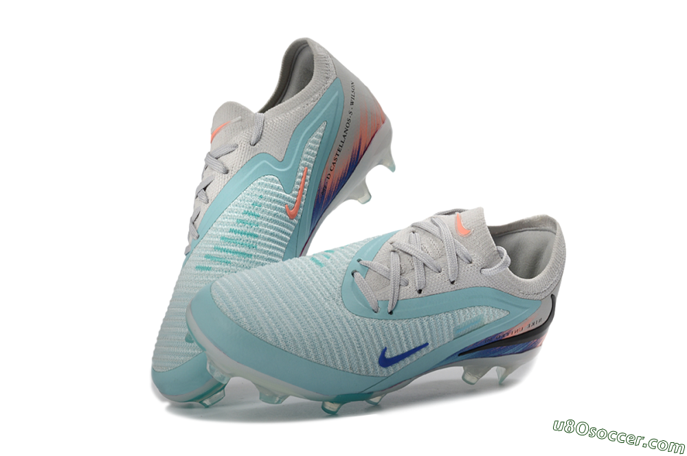 Nike Phantom 6 Elite Low FG Firm Ground Soccer Cleats - Aqua/Soft Coral/Sky Blue 2