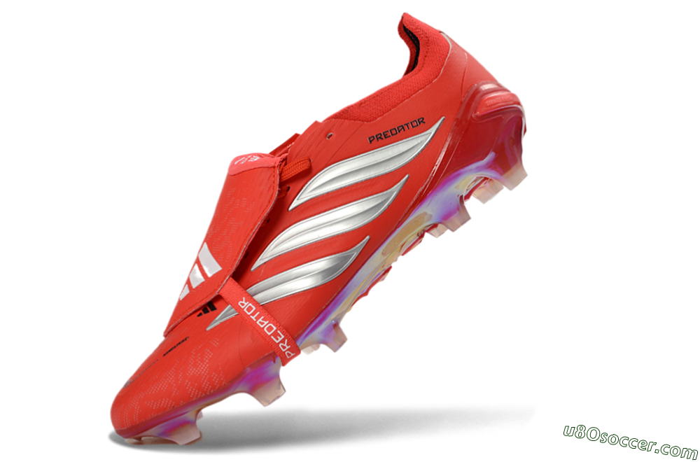 Adidas Predator 26 Elite Fold-Over Tongue FG Firm Ground Soccer Cleats - Red/Fiery Red/Metallic Silver 5