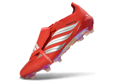 Adidas Predator 26 Elite Fold-Over Tongue FG Firm Ground Soccer Cleats - Red/Fiery Red/Metallic Silver