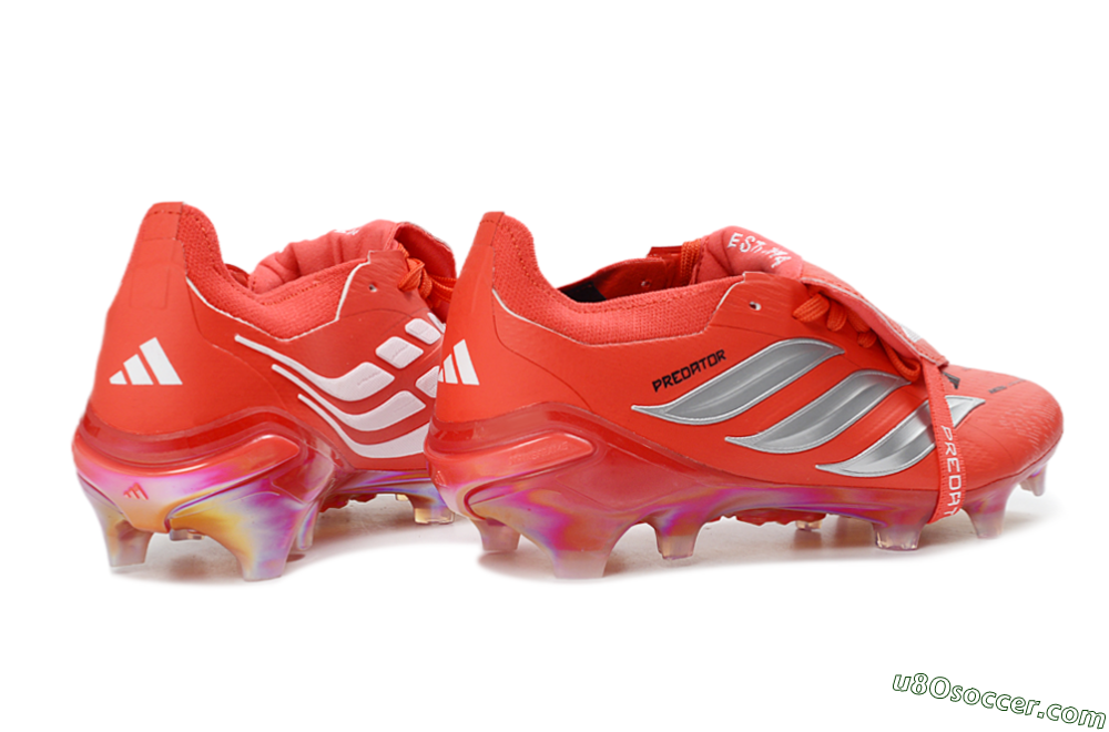 Adidas Predator 26 Elite Fold-Over Tongue FG Firm Ground Soccer Cleats - Red/Fiery Red/Metallic Silver 6