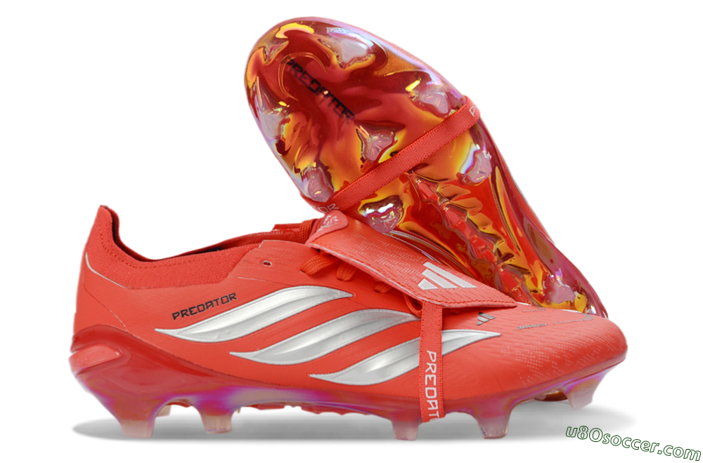 Adidas Predator 26 Elite Fold-Over Tongue FG Firm Ground Soccer Cleats - Red/Fiery Red/Metallic Silver 1