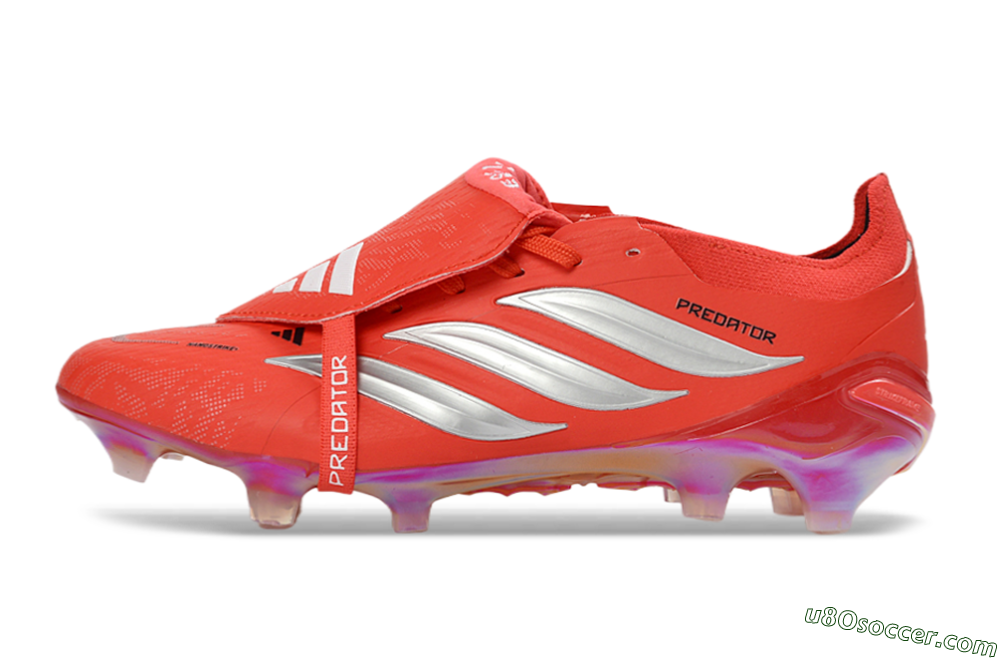 Adidas Predator 26 Elite Fold-Over Tongue FG Firm Ground Soccer Cleats - Red/Fiery Red/Metallic Silver 2