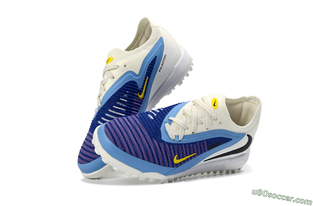 Nike Phantom 6 Elite Low TF Artificial Turf Soccer Shoes - Blue/Bright Yellow/Cream White 2