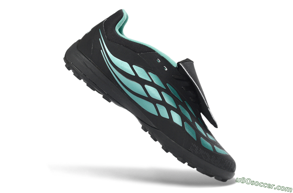 Adidas Predator 26 Elite Fold-Over Tongue TF Artificial Turf Soccer Shoes - Black/Aqua Blue/Charcoal Grey 5