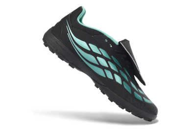 Adidas Predator 26 Elite Fold-Over Tongue TF Artificial Turf Soccer Shoes - Black/Aqua Blue/Charcoal Grey