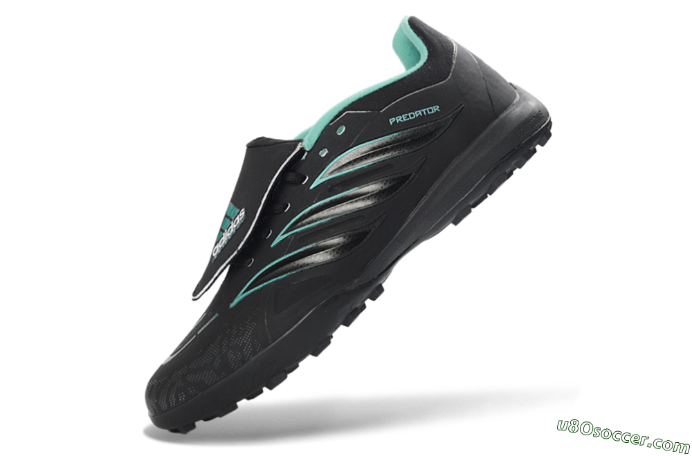 Adidas Predator 26 Elite Fold-Over Tongue TF Artificial Turf Soccer Shoes - Black/Aqua Blue/Charcoal Grey 6