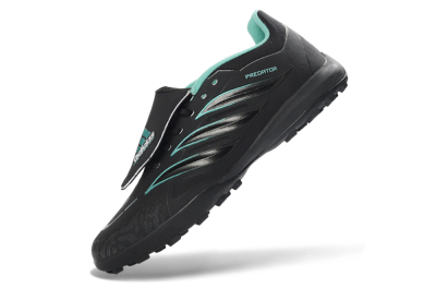 Adidas Predator 26 Elite Fold-Over Tongue TF Artificial Turf Soccer Shoes - Black/Aqua Blue/Charcoal Grey