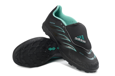 Adidas Predator 26 Elite Fold-Over Tongue TF Artificial Turf Soccer Shoes - Black/Aqua Blue/Charcoal Grey