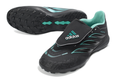 Adidas Predator 26 Elite Fold-Over Tongue TF Artificial Turf Soccer Shoes - Black/Aqua Blue/Charcoal Grey