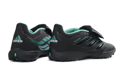 Adidas Predator 26 Elite Fold-Over Tongue TF Artificial Turf Soccer Shoes - Black/Aqua Blue/Charcoal Grey