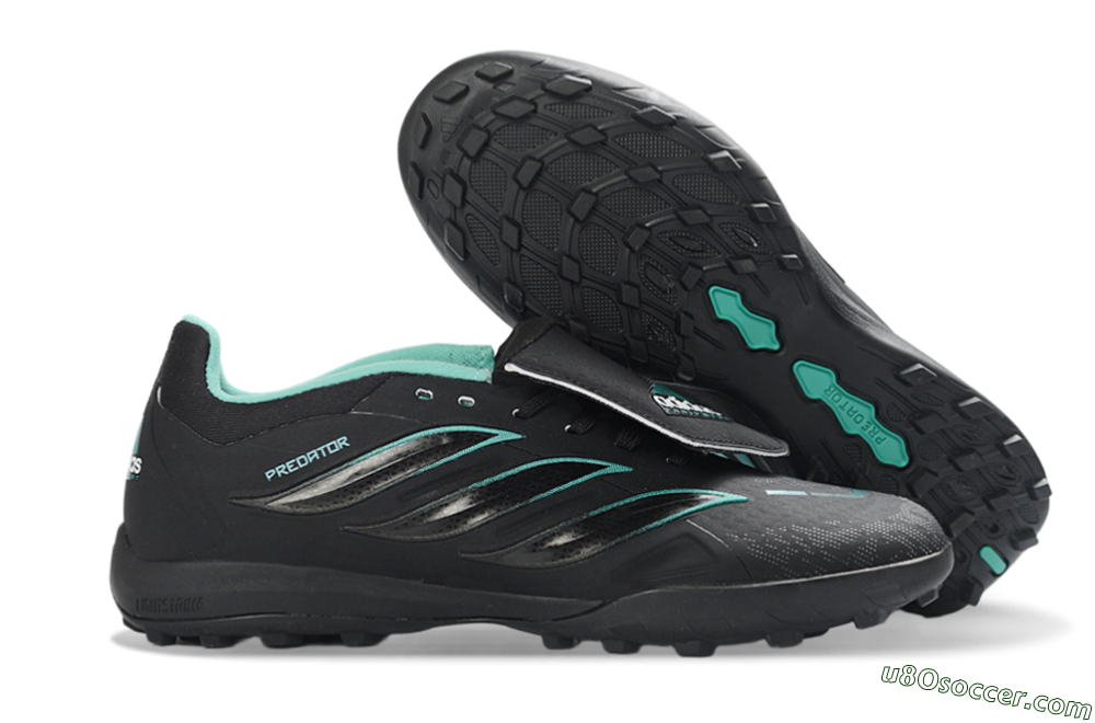 Adidas Predator 26 Elite Fold-Over Tongue TF Artificial Turf Soccer Shoes - Black/Aqua Blue/Charcoal Grey 1