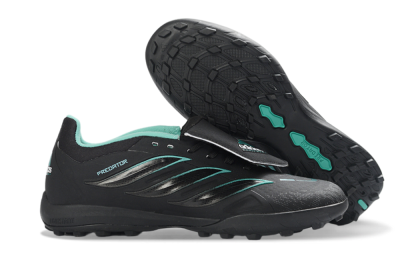 Adidas Predator 26 Elite Fold-Over Tongue TF Artificial Turf Soccer Shoes - Black/Aqua Blue/Charcoal Grey