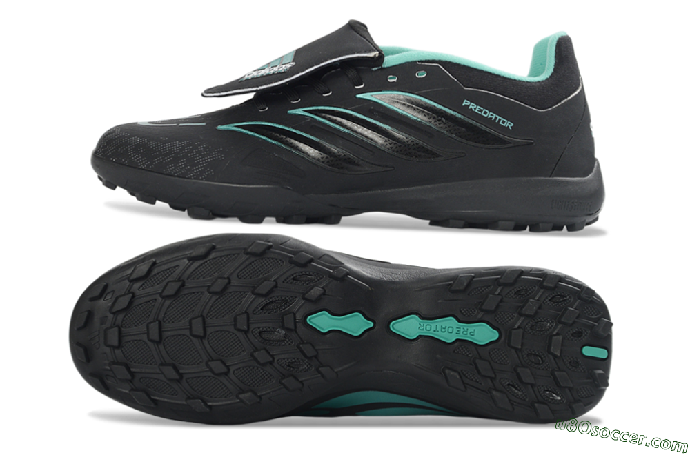Adidas Predator 26 Elite Fold-Over Tongue TF Artificial Turf Soccer Shoes - Black/Aqua Blue/Charcoal Grey 0