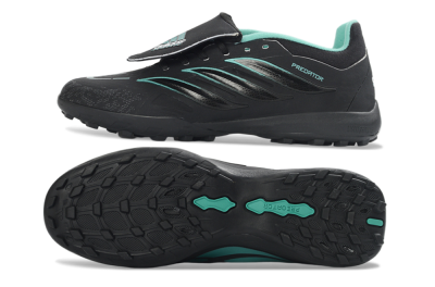 Adidas Predator 26 Elite Fold-Over Tongue TF Artificial Turf Soccer Shoes - Black/Aqua Blue/Charcoal Grey