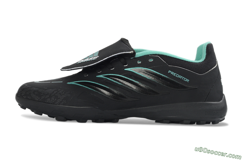 Adidas Predator 26 Elite Fold-Over Tongue TF Artificial Turf Soccer Shoes - Black/Aqua Blue/Charcoal Grey 2