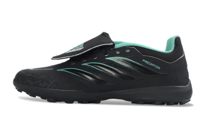 Adidas Predator 26 Elite Fold-Over Tongue TF Artificial Turf Soccer Shoes - Black/Aqua Blue/Charcoal Grey