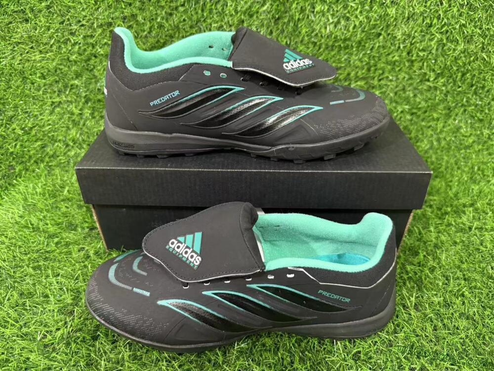 Adidas Predator 26 Elite Fold-Over Tongue TF Artificial Turf Soccer Shoes - Black/Aqua Blue/Charcoal Grey