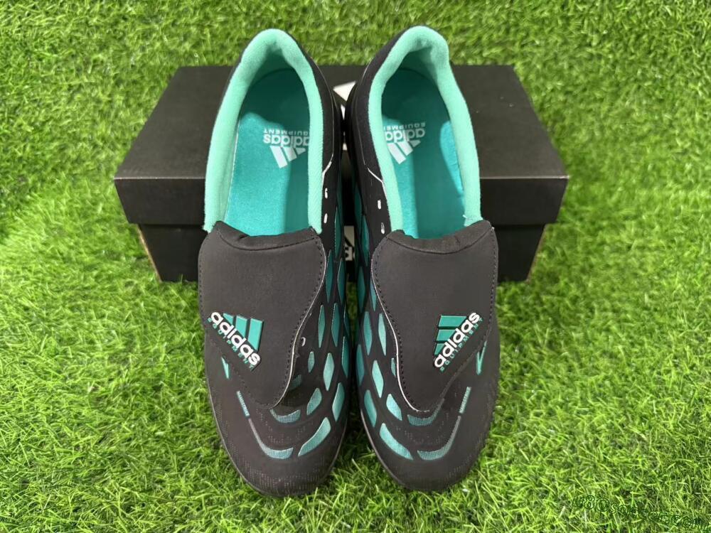 Adidas Predator 26 Elite Fold-Over Tongue TF Artificial Turf Soccer Shoes - Black/Aqua Blue/Charcoal Grey