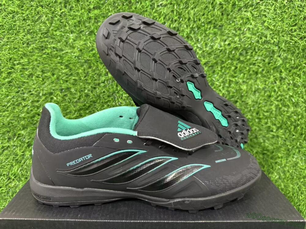 Adidas Predator 26 Elite Fold-Over Tongue TF Artificial Turf Soccer Shoes - Black/Aqua Blue/Charcoal Grey