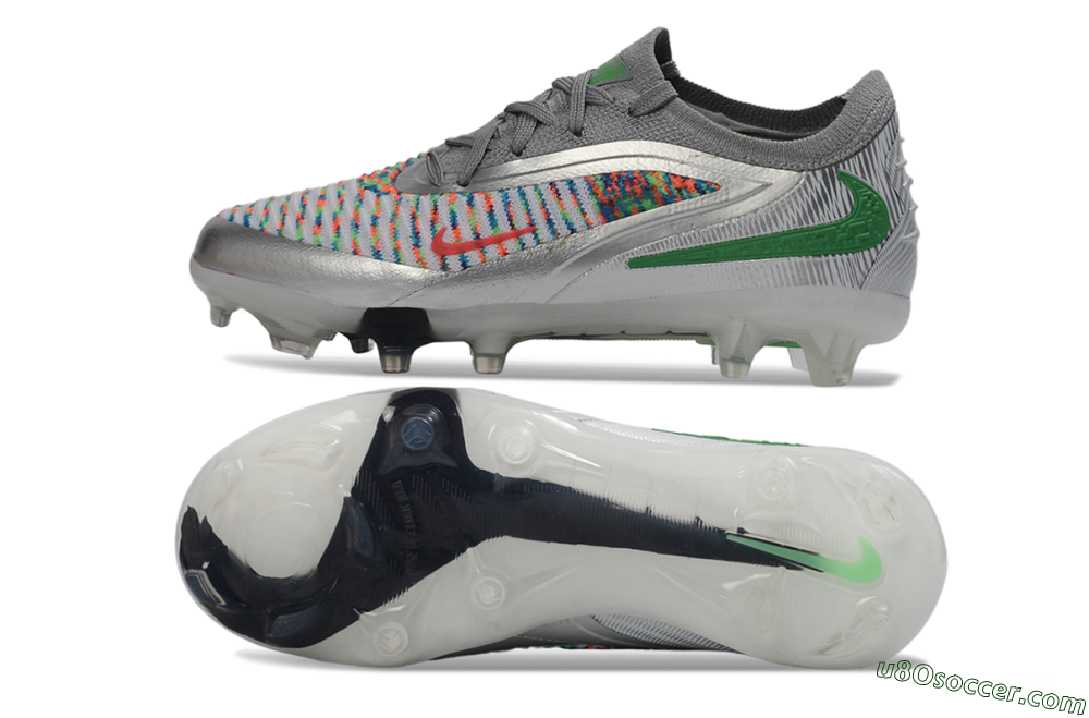 Nike Phantom 6 Elite Low FG Firm Ground Soccer Cleats - Silver/Electric Green/Colorful Pattern 0