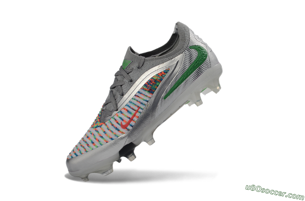 Nike Phantom 6 Elite Low FG Firm Ground Soccer Cleats - Silver/Electric Green/Colorful Pattern 4