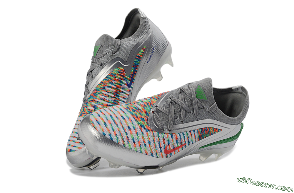 Nike Phantom 6 Elite Low FG Firm Ground Soccer Cleats - Silver/Electric Green/Colorful Pattern 2