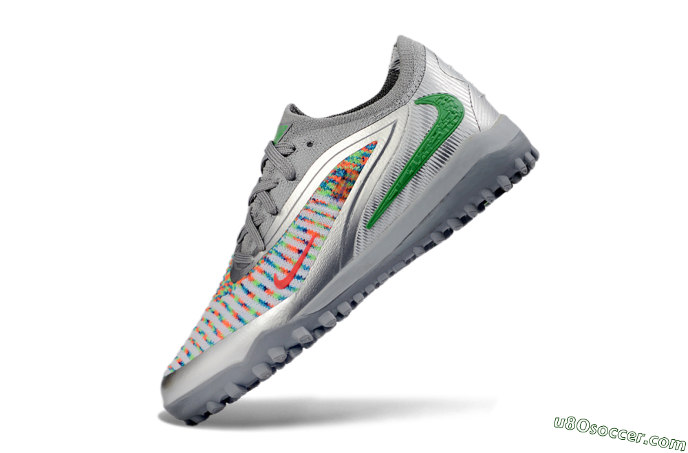 Nike Phantom 6 Elite Low TF Artificial Turf Soccer Shoes - Gray/Electric Green/Flash Red 4