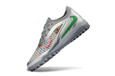 Nike Phantom 6 Elite Low TF Artificial Turf Soccer Shoes - Gray/Electric Green/Flash Red