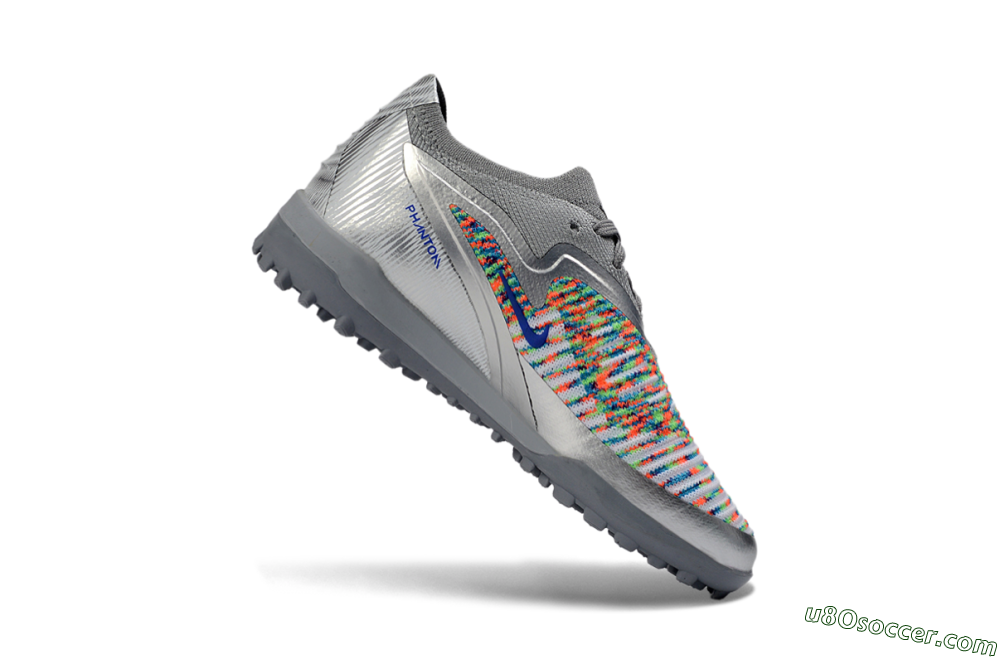 Nike Phantom 6 Elite Low TF Artificial Turf Soccer Shoes - Gray/Electric Green/Flash Red 3