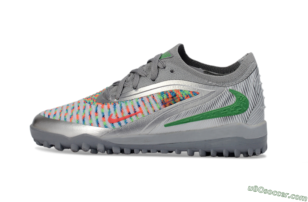 Nike Phantom 6 Elite Low TF Artificial Turf Soccer Shoes - Gray/Electric Green/Flash Red 1