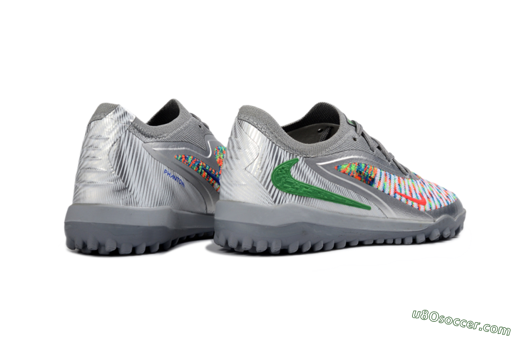 Nike Phantom 6 Elite Low TF Artificial Turf Soccer Shoes - Gray/Electric Green/Flash Red 6