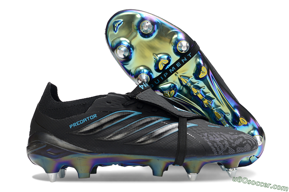 Adidas Predator 26 Elite Fold-Over Tongue SG Soft Ground Soccer Cleats - Black/Iridescent Blue/Metallic Green 1