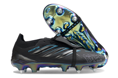 Adidas Predator 26 Elite Fold-Over Tongue SG Soft Ground Soccer Cleats - Black/Iridescent Blue/Metallic Green