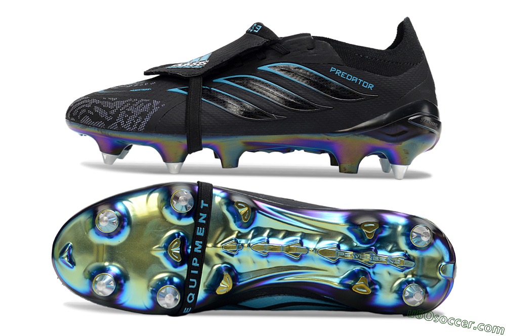 Adidas Predator 26 Elite Fold-Over Tongue SG Soft Ground Soccer Cleats - Black/Iridescent Blue/Metallic Green 0