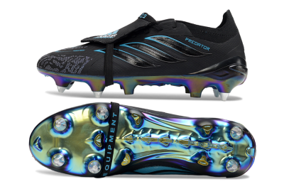 Adidas Predator 26 Elite Fold-Over Tongue SG Soft Ground Soccer Cleats - Black/Iridescent Blue/Metallic Green