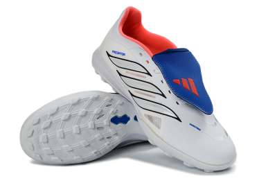 Adidas Predator 26 Elite Fold-Over Tongue TF Artificial Turf Soccer Shoes - White/Electric Blue/Fiery Red