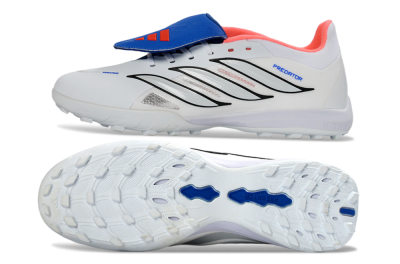Adidas Predator 26 Elite Fold-Over Tongue TF Artificial Turf Soccer Shoes - White/Electric Blue/Fiery Red
