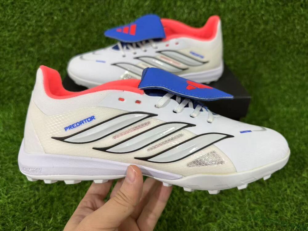 Adidas Predator 26 Elite Fold-Over Tongue TF Artificial Turf Soccer Shoes - White/Electric Blue/Fiery Red