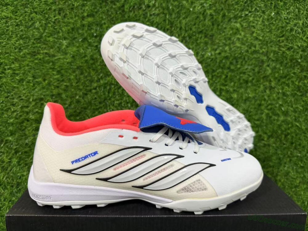 Adidas Predator 26 Elite Fold-Over Tongue TF Artificial Turf Soccer Shoes - White/Electric Blue/Fiery Red