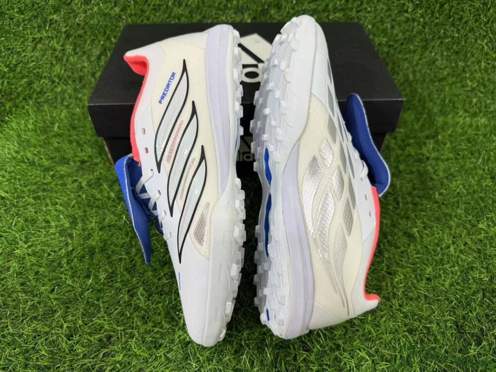 Adidas Predator 26 Elite Fold-Over Tongue TF Artificial Turf Soccer Shoes - White/Electric Blue/Fiery Red