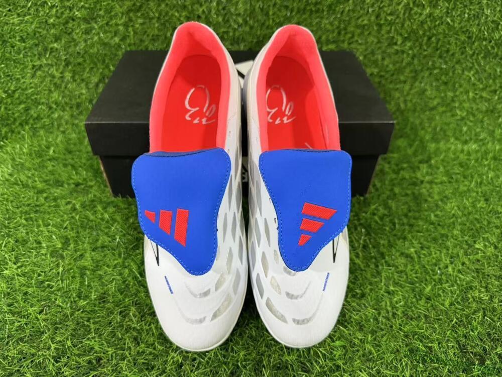 Adidas Predator 26 Elite Fold-Over Tongue TF Artificial Turf Soccer Shoes - White/Electric Blue/Fiery Red