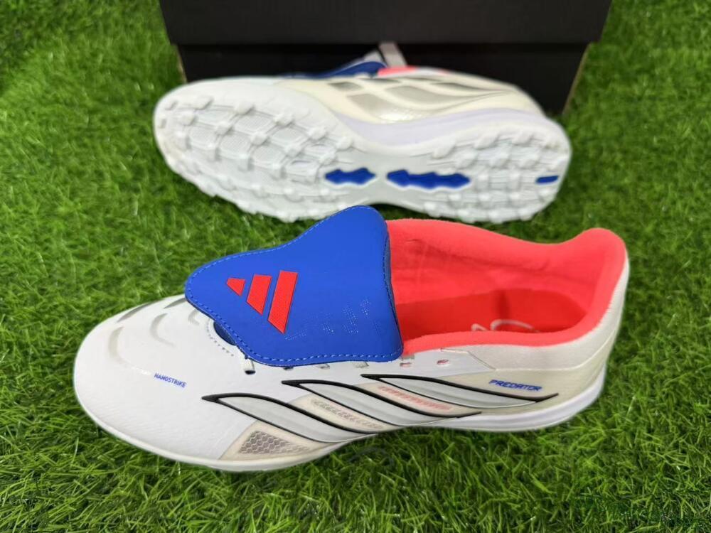 Adidas Predator 26 Elite Fold-Over Tongue TF Artificial Turf Soccer Shoes - White/Electric Blue/Fiery Red