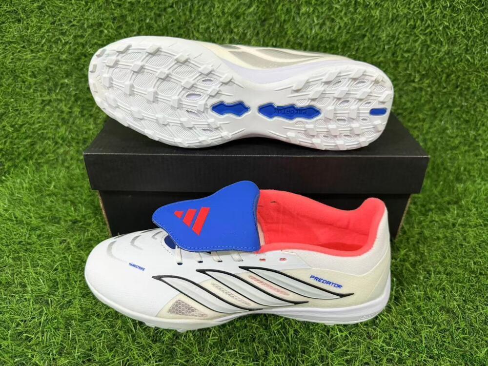 Adidas Predator 26 Elite Fold-Over Tongue TF Artificial Turf Soccer Shoes - White/Electric Blue/Fiery Red
