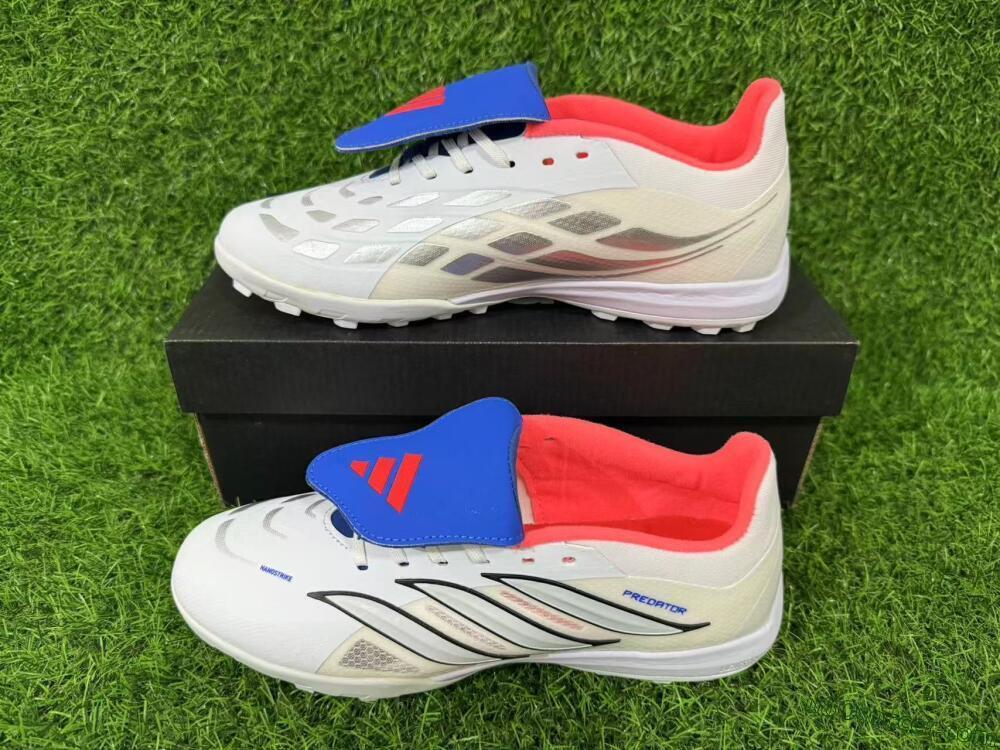 Adidas Predator 26 Elite Fold-Over Tongue TF Artificial Turf Soccer Shoes - White/Electric Blue/Fiery Red