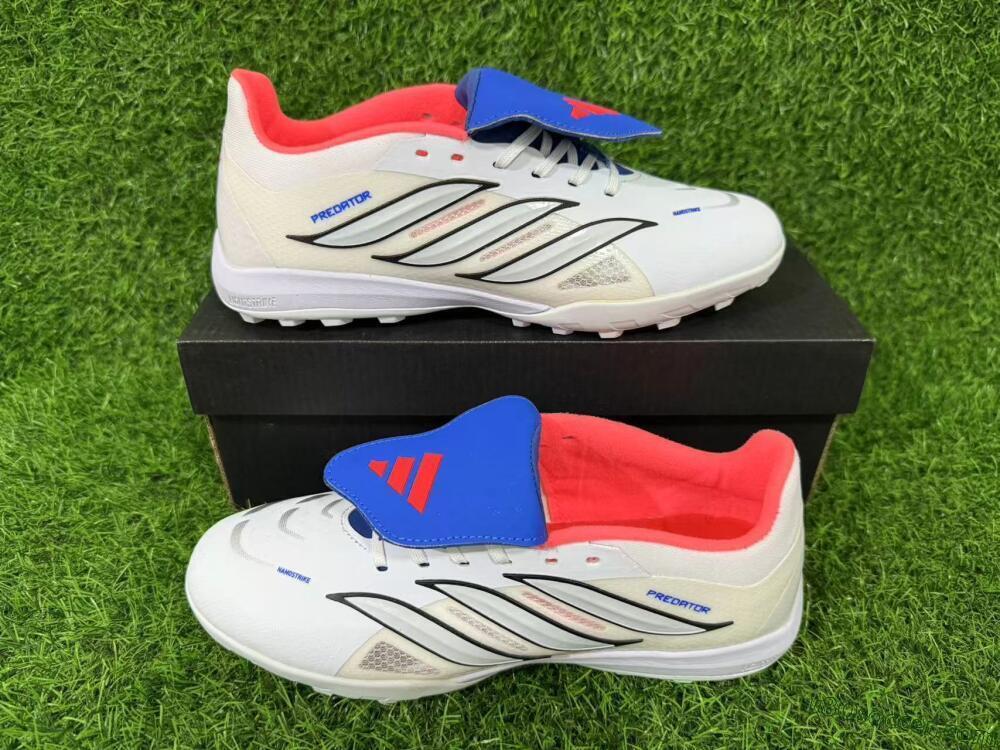 Adidas Predator 26 Elite Fold-Over Tongue TF Artificial Turf Soccer Shoes - White/Electric Blue/Fiery Red