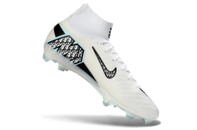 Nike Air Zoom Mercurial Superfly 10 Elite FG Firm Ground Soccer Cleats - White/Black/Light Blue