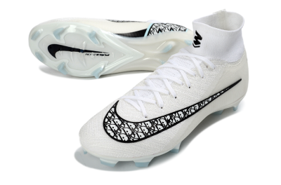 Nike Air Zoom Mercurial Superfly 10 Elite FG Firm Ground Soccer Cleats - White/Black/Light Blue