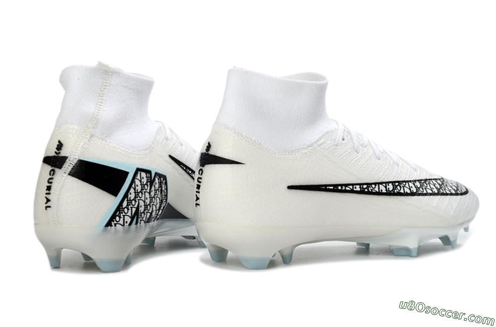 Nike Air Zoom Mercurial Superfly 10 Elite FG Firm Ground Soccer Cleats - White/Black/Light Blue 7