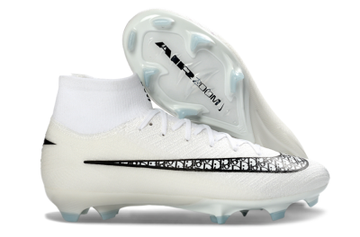 Nike Air Zoom Mercurial Superfly 10 Elite FG Firm Ground Soccer Cleats - White/Black/Light Blue
